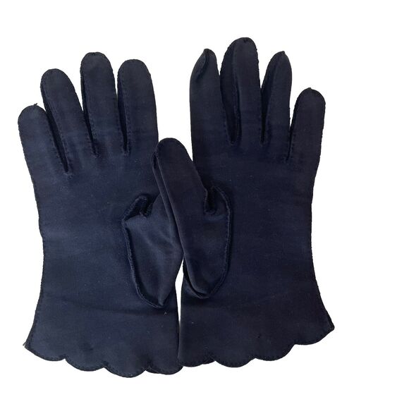 Shalimar Vintage Womens Gloves 50s 60s Navy Blue Embroidered Size 7 Made In USA - Picture 3 of 10